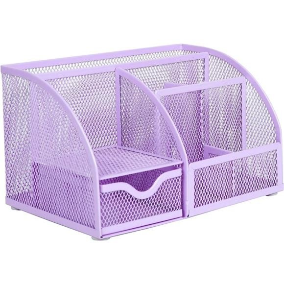 Mesh Desk Organizer Office with 7 Compartments+Drawer/Desk Tidy Candy/Pen Holder - Picture 3 of 6